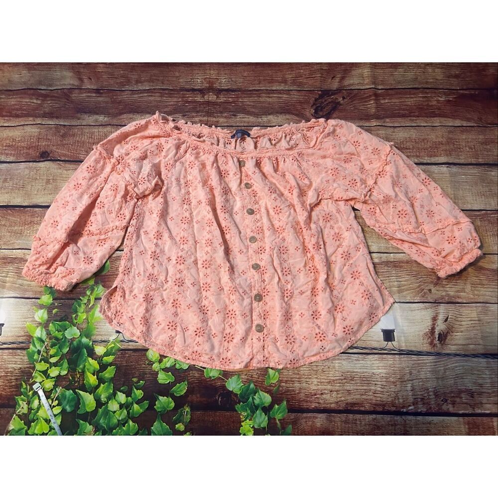 Democracy Peach Pink Top Peasant Style Size 1X